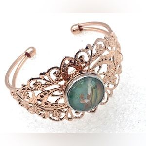 Filigree cuff bracelet bangle with Handmade 20mm snap SB20 rose gold color